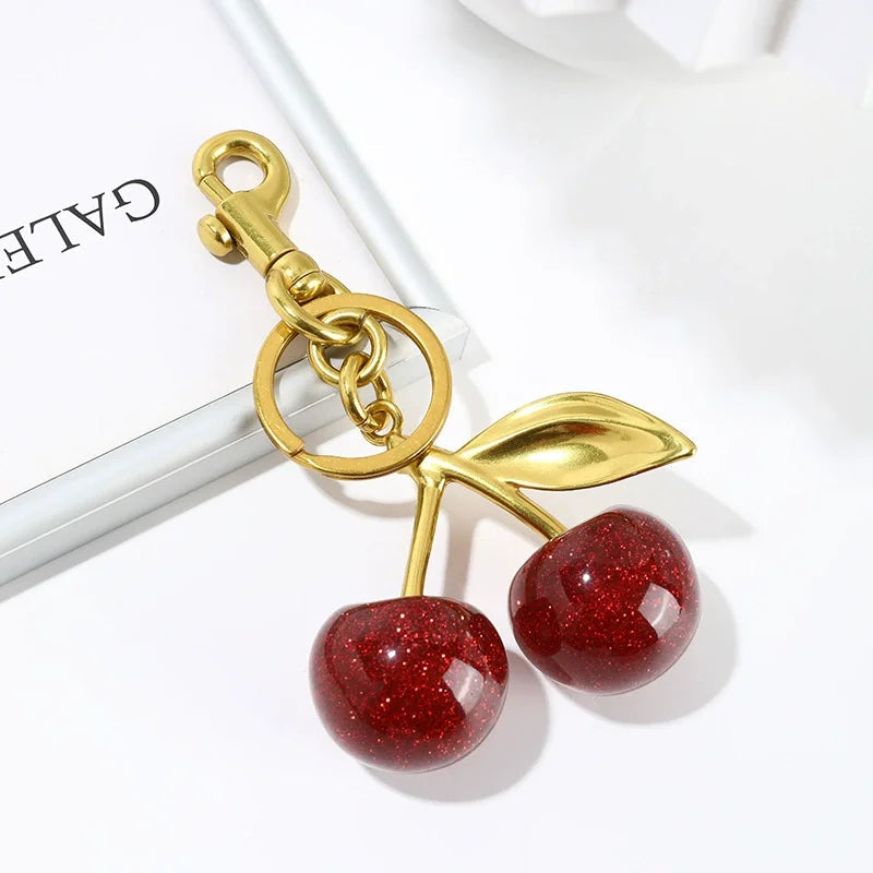 Trendy Red Cherry Pendant Keychain for Women Cute Bag Decorations Multifunctional Jewelry Car Key Accessories Charm Keyring Gift Quick Pick Grocers