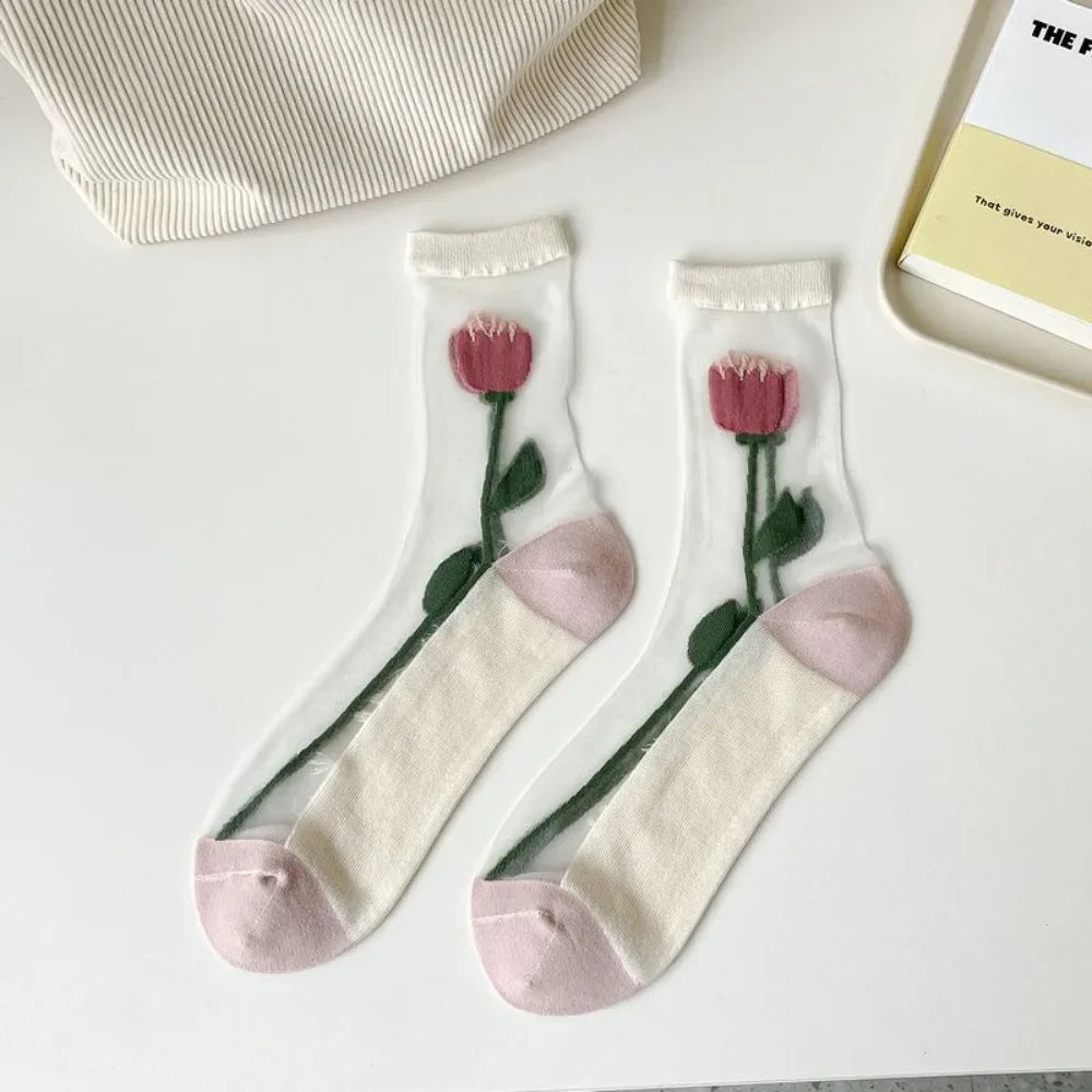 Fashion Socks For Women Summer Breathable Trendy Casual Socks Cute Fashion Korean Style Transparent Lace Sweet Socks Quick Pick Grocers