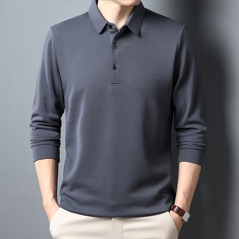 Men's Business Casual Polo Long Sleeve T-shirt Summer Comfortable  Top Quick Pick Grocers