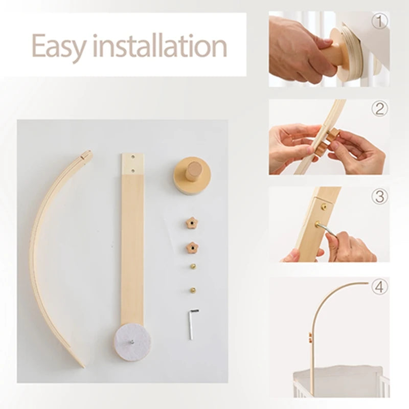 Baby Wooden Bedbell Bracket 0-12 Months Bed Bell Bracket Wooden Mobile Newborn Crochet Bed Bell Hanging Toys Newbaby Rattle Toys Purest Peak