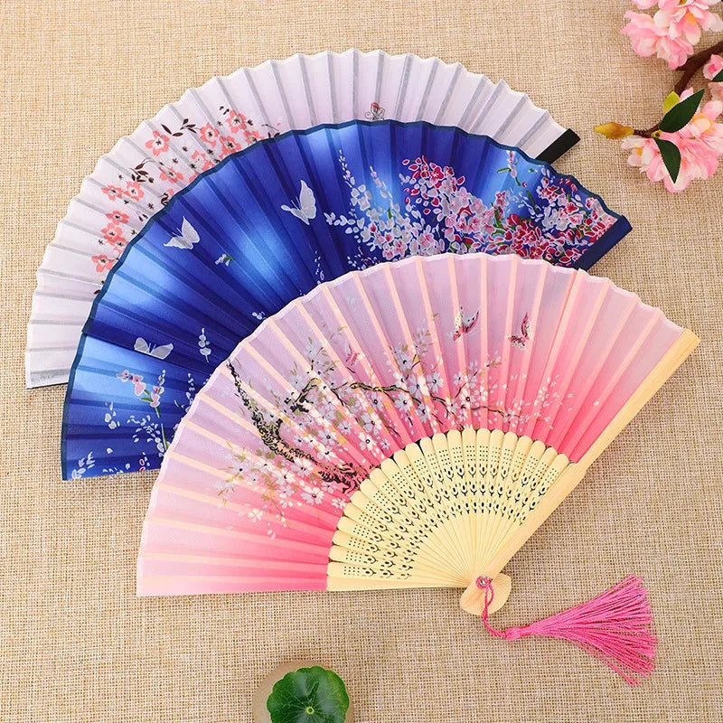Hand Fan Foldable Silk Fan Noodles Bamboo Fan Bones Halloween Cosplay Prop Christmas Wedding Decoration Party Gifts Art Crafts Econic Blanks