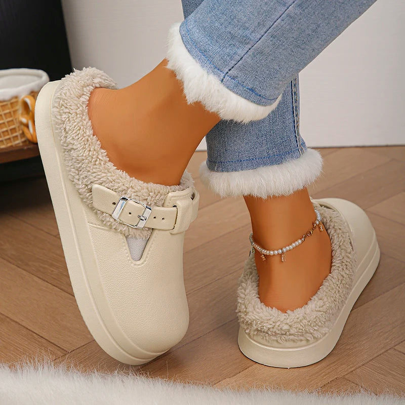Winter Warm Fluffy Clogs Slippers Women Eva Waterproof Non Slip Home Slides Woman Lightweight Soft Sole Fuzzy Cotton Slippers Purest Peak
