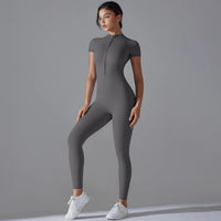 Yoga Set Women's Jumpsuits One-Piece Suit Zipper Short Sleeve Gym Push Up Workout Clothes Fitness Bodysuit Sportswear Tracksuit Quick Pick Grocers