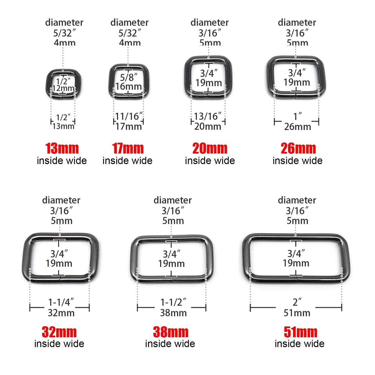 5pcs Metal Heavy Duty Thickened Leather Bag Backpack Strap Belt Web Rectangle Square Loop O D Loop Ring Buckle Clasp Repair DIY Quick Pick Grocers
