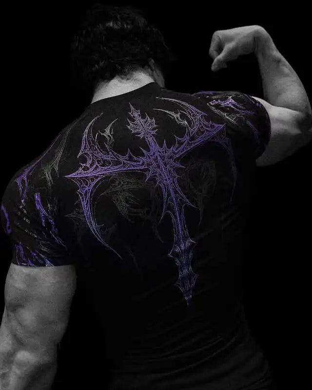 New Summer GYM T-shirt Men's Gothic Print Muscle Tee High Elasticity And Quick Drying Exercise For Bodybuilding Training T-shirt Quick Pick Grocers