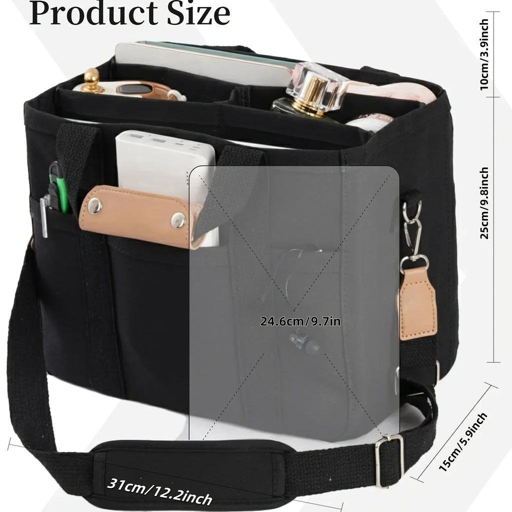 Ladies Canvas Handbag Multi Pocket Large Capacity Tote Bag Adjustable Shoulder Strap Casual Shoulder Shopping Bag Econic Blanks