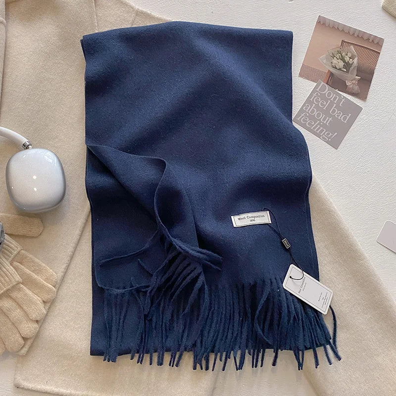 Luxury Winter Wool Scarf Women Cashmere Warm Pashmina Brand Foulard Female Shawls Wraps Thick Soft Bufanda Scarves Stole 2024 Quick Pick Grocers