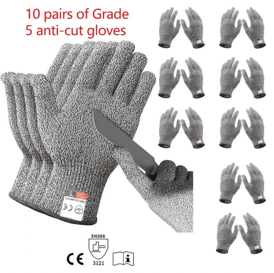 Level 5 HPPE Anti-Cut Gloves Kitchen Gardening Anti-Cut Knitted Gloves Anti-Thorn Wear-Resistant Glass Building Cutting Gloves Quick Pick Grocers