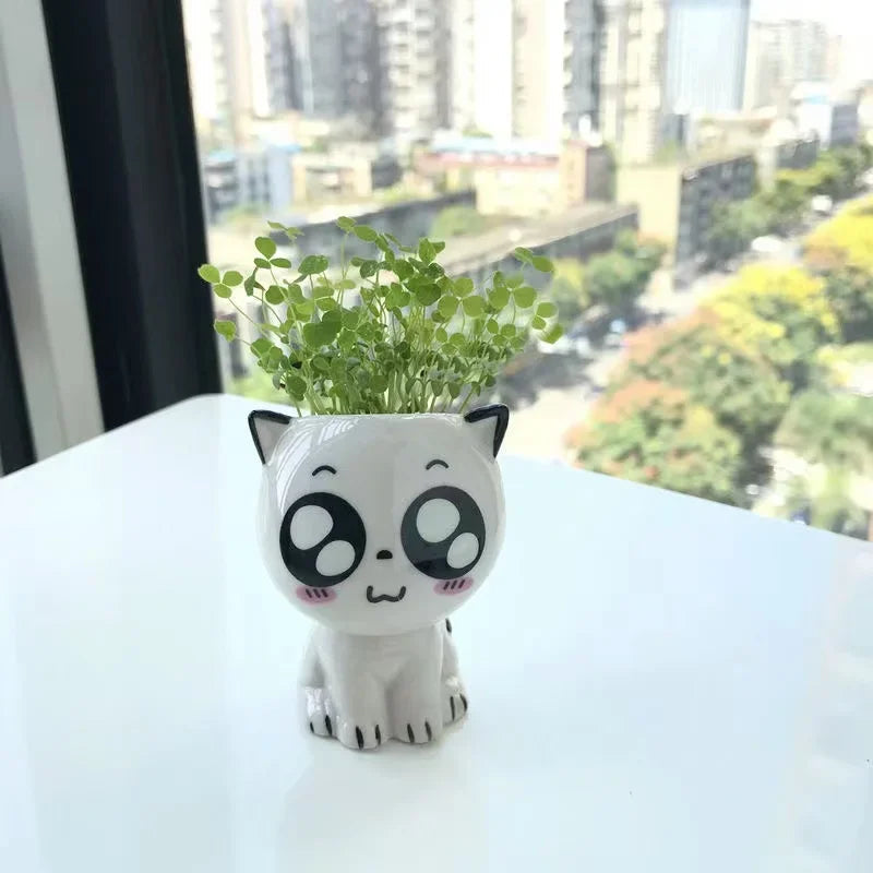 1pc Ceramic Flowerpot Mini Cat Cartoon Cute Plant Desktop Potted Plant Pot DIY Decorate Toys Science Education School Gifts Quick Pick Grocers