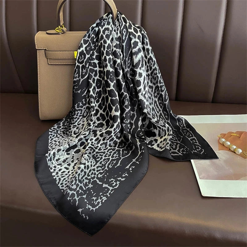 Luxury Print Satin Silk Square Scarf for Women Shawl Hijab Neckerchief Female Hair Ribbon Headband Fashion Wrap Bandana 2023 New Econic Blanks