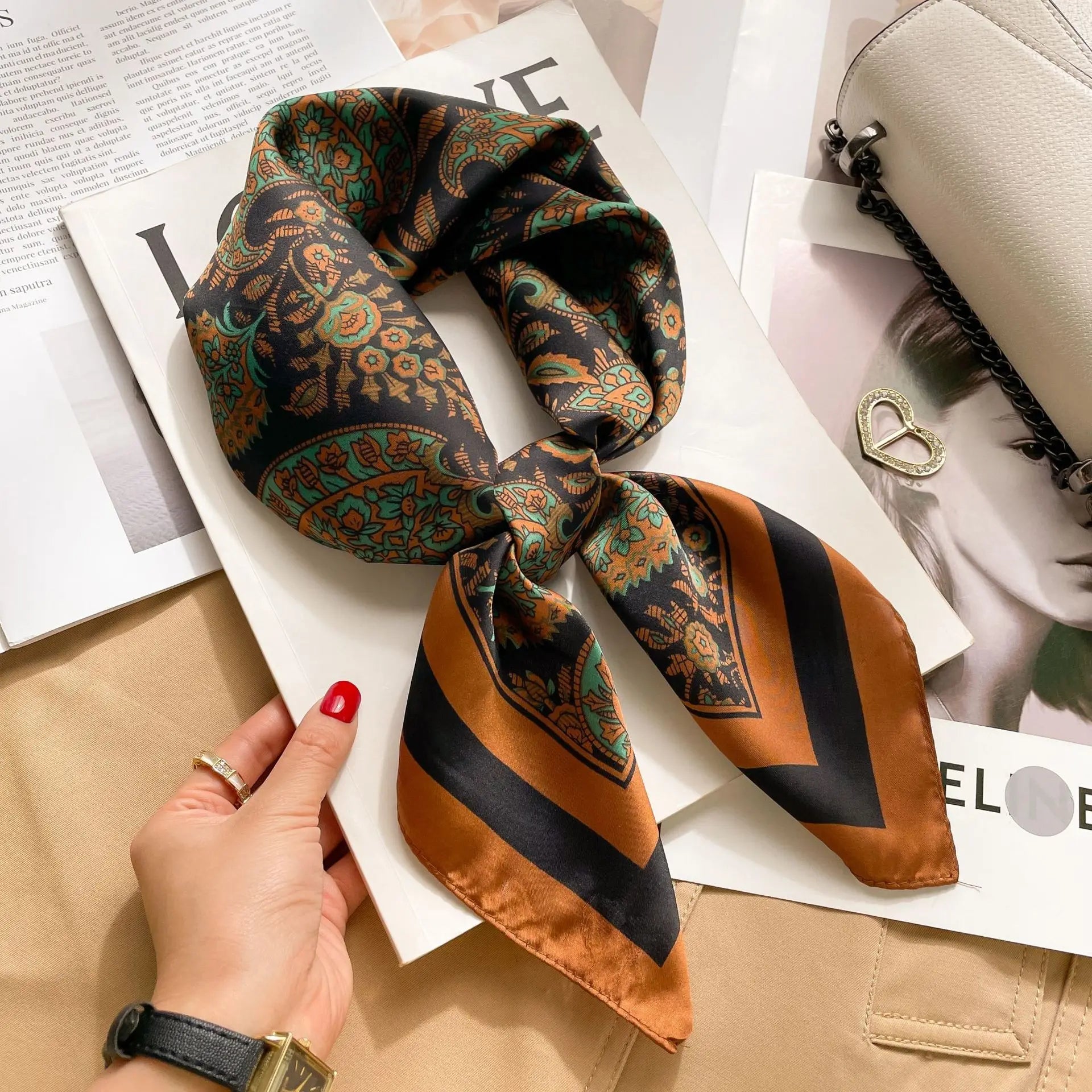 2025 New Fashion 70X70cmPrinted Women's Scarf Pashmina Silk Scarf Square Shawl Decorative Headband Neck Luxury Design Bandana Quick Pick Grocers