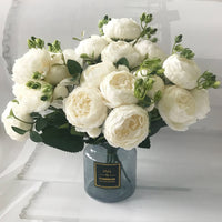 30cm Rose Pink Silk Peony Artificial Flowers Bouquet 5 Big Head and 4 Bud Cheap Fake Flowers for Home Wedding Decoration indoor Quick Pick Grocers