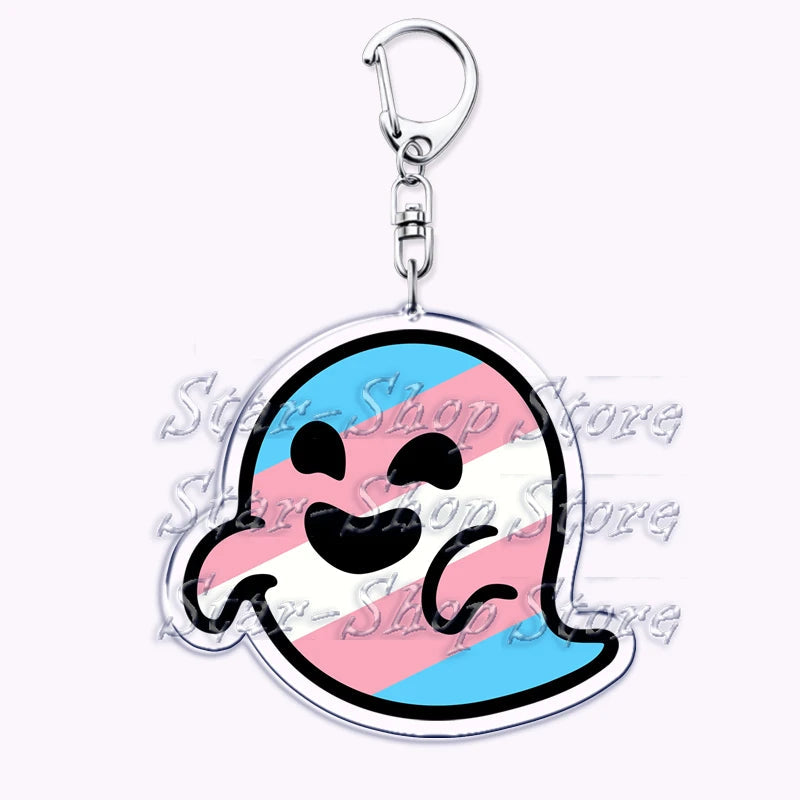 Cute Lgbt Halloween Keychain for Accessories Bag Gay Pride Lgbtq Spooky Ghost Lesbian Keyring Jewelry Rainbow Fans Friends Gifts Quick Pick Grocers