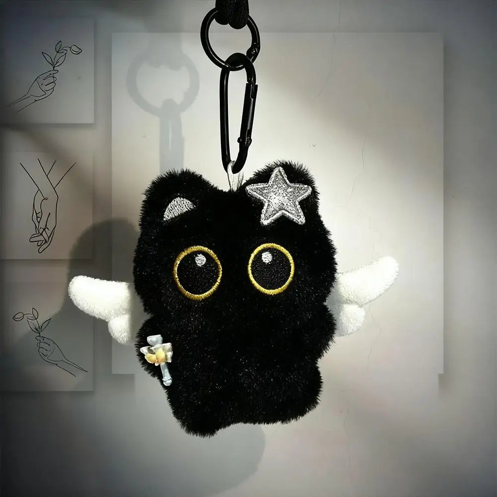 Cute Cartoon Plush Black Cat Keychain Bag Pendant Decoration Kawaii Stuffed Doll Toy Car Keyring Accessories Couples Gift Quick Pick Grocers