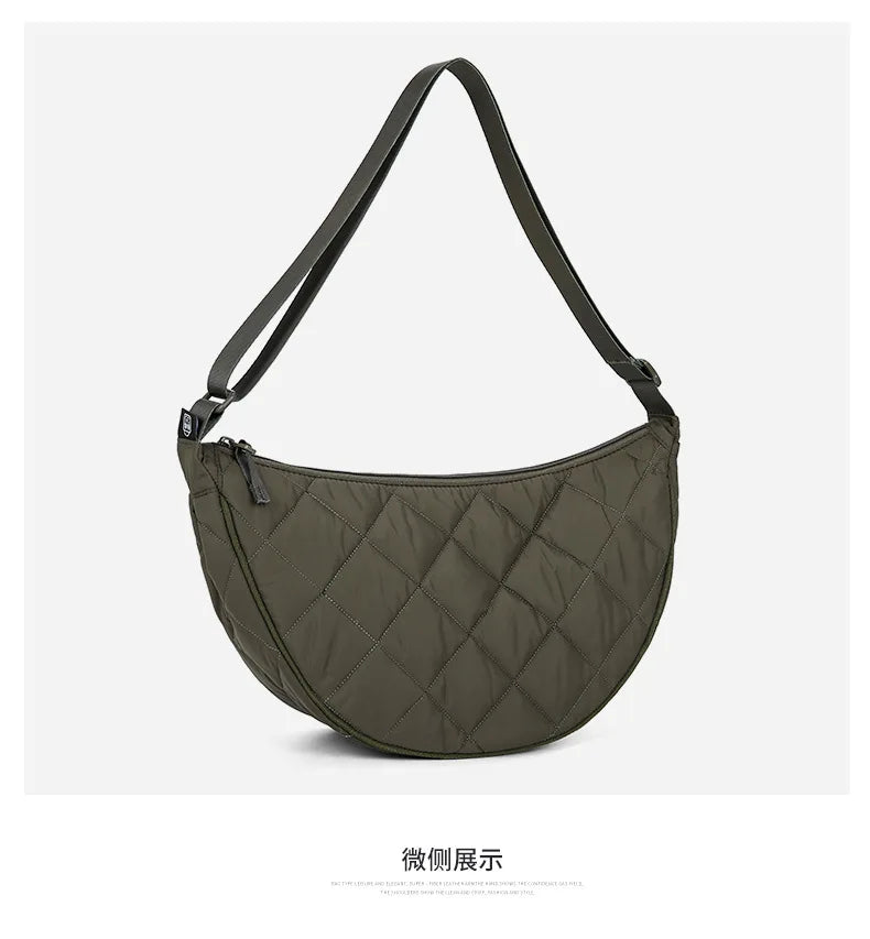 Waist Half Moon Belt Bag Solid Color Crossbody Bag Large Capacity Shoulder Bags Portable Nylon Plaid Travel Bags for Commuting Quick Pick Grocers