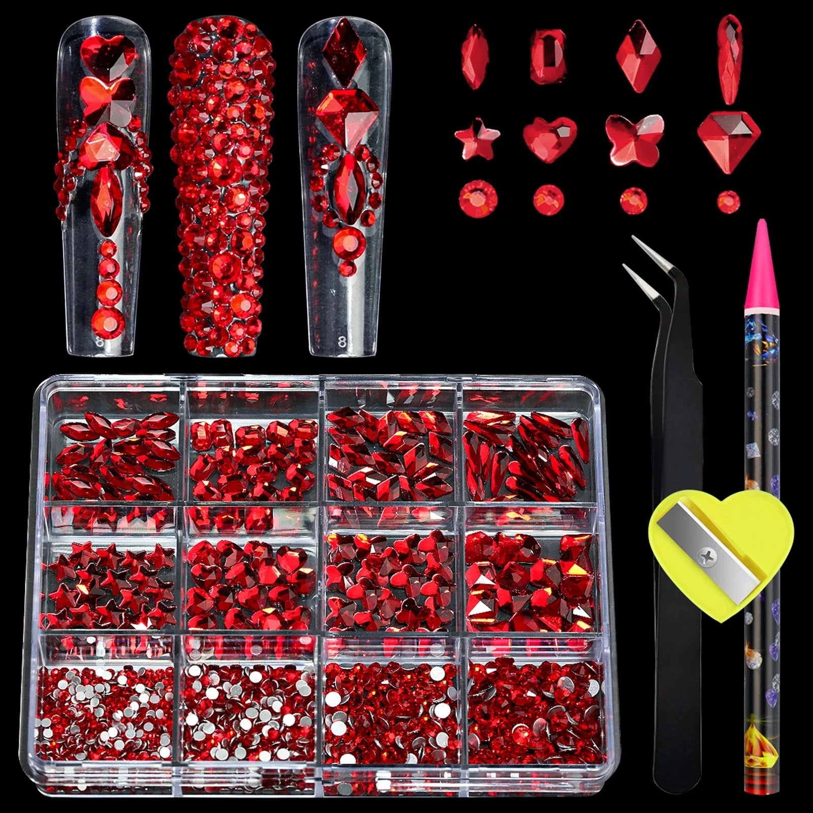 12 Grid Diamond Jewelry Set for Nail Art Decorations Nail Ab Flat Bottom Drill Nail Art Luxe Nail Shaped Diamond Illusion Color Econic Blanks
