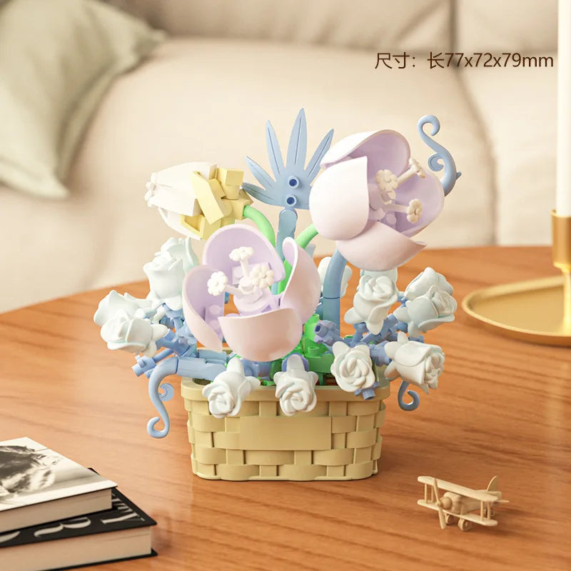 DIY MOC Potted Rose Sunflower Plants Succulents Bonsai Tree Gardens Romantic Building Blocks Model Bricks Kids Sets Kits Toys Purest Peak Salt