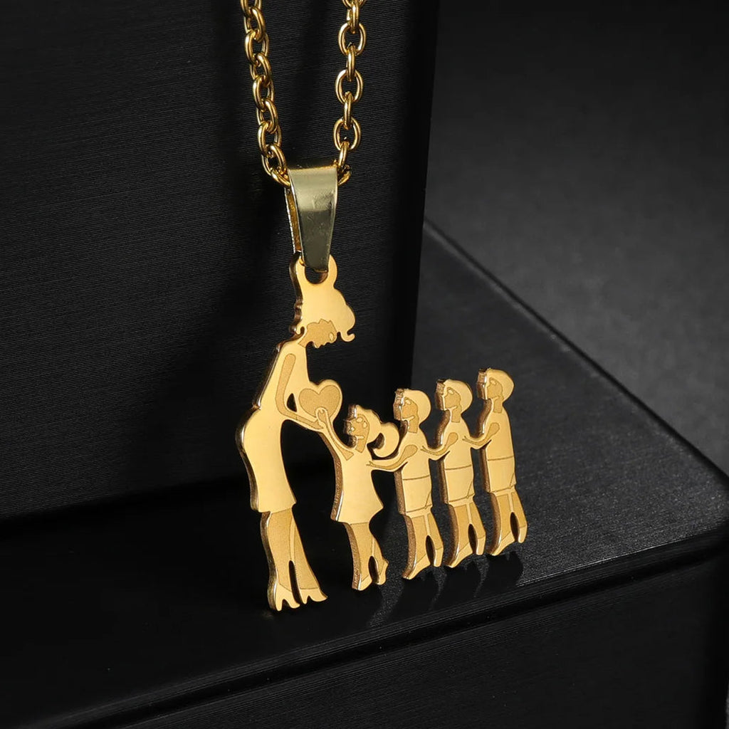 Girls Boy Children Stainless Steel Family Necklaces Mama Pendants Necklace Birthday Gifts For Women Jewelry Mother's Day Jewelry Quick Pick Grocers