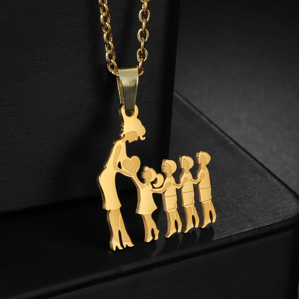 Girls Boy Children Stainless Steel Family Necklaces Mama Pendants Necklace Birthday Gifts For Women Jewelry Mother's Day Jewelry Quick Pick Grocers