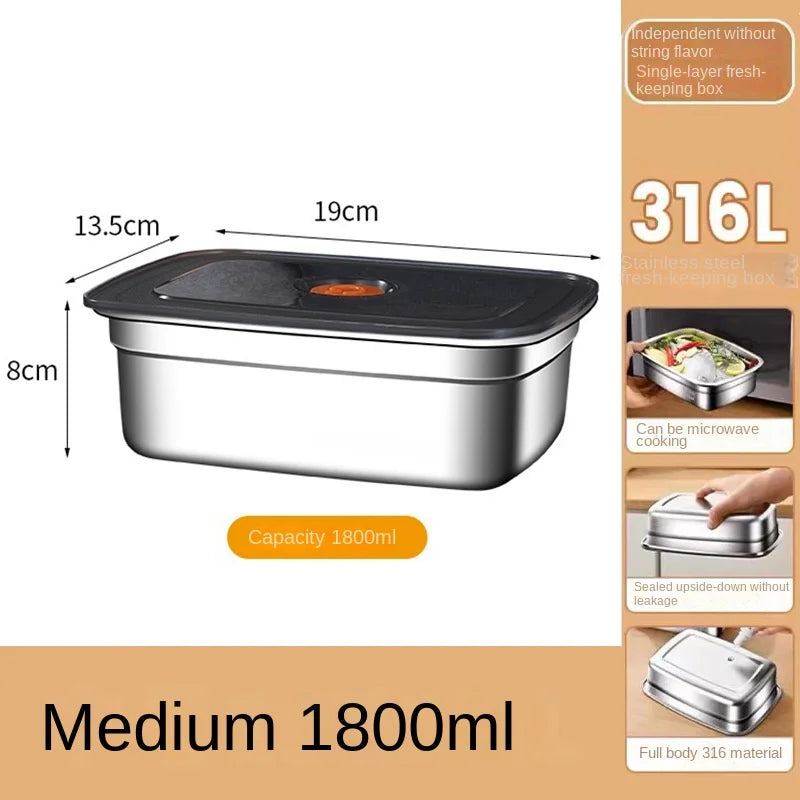 304 Stainless Steel Crisper, Lunch Box, Sealed Leak-proof Bento Box, Refrigerator Freezer Storage Box, Camping Lunch Box Quick Pick Grocers