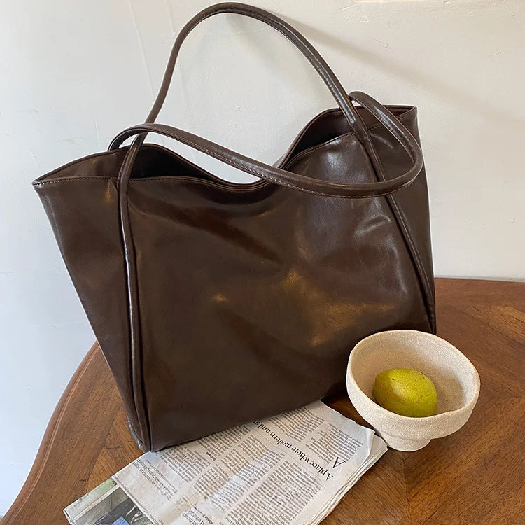 Portable Texture Tote Bag for Women, Shoulder Underarm Bag, Commuting Bag, Large Capacity, Niche Design, Autumn Winter Handbags Quick Pick Grocers