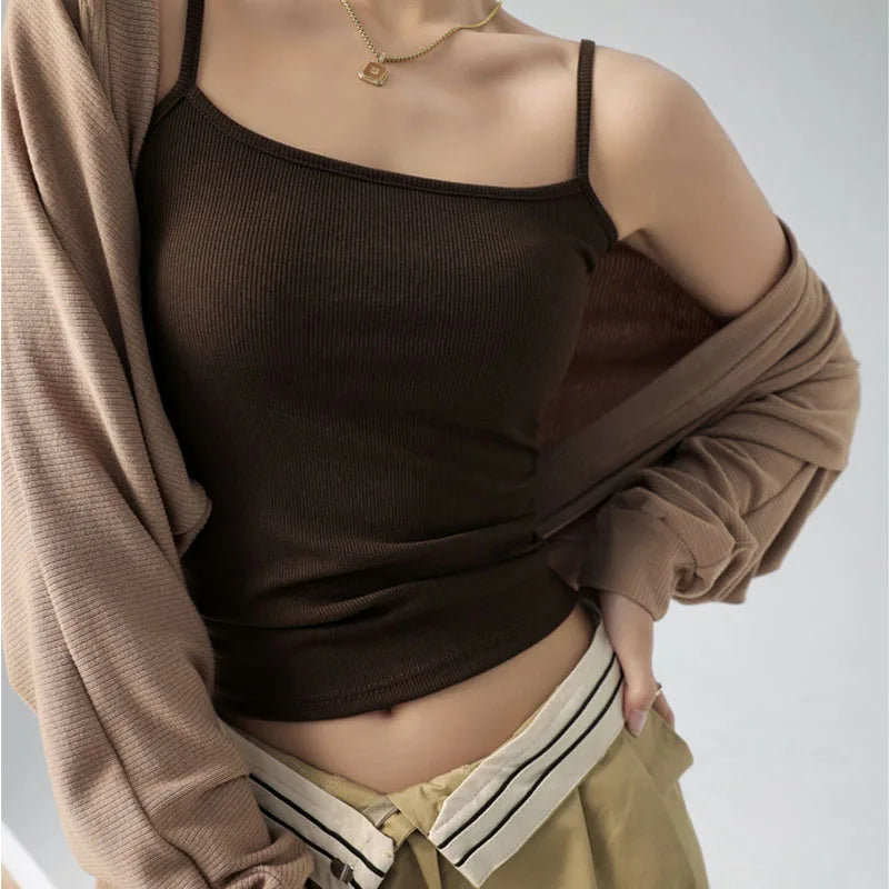 Women's Summer Basic Sleeveless Tank Top Spaghetti Strap Slim Fit Stretch Knitted Solid Color Camisole Quick Pick Grocers