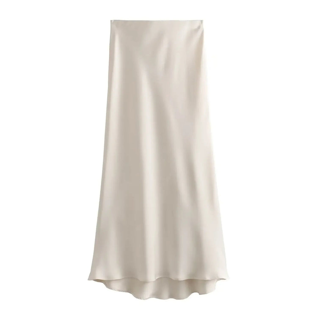 Willshela 2024 Black Satin Skirt Woman High Waist Elegant Long Skirts For Women Fashion Summer Midi Skirt Office Women's Skirts Quick Pick Grocers
