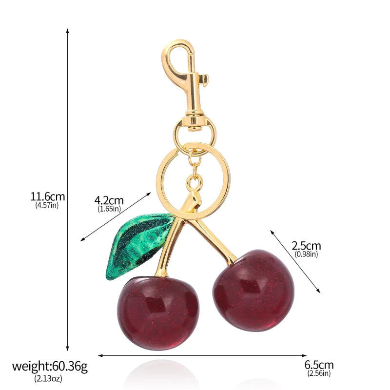 Trendy Red Cherry Pendant Keychain for Women Cute Bag Decorations Multifunctional Jewelry Car Key Accessories Charm Keyring Gift Quick Pick Grocers