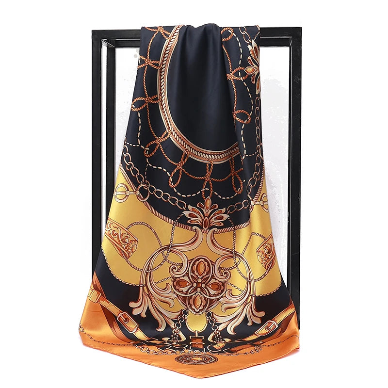 90*90cm Square Silk Scarves Women Hijab Shawls Fashion Print Kerchief Femme Head Scarf Foulard Bandana Beach Pareo Quick Pick Grocers