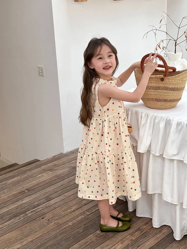 Humor Bear Kids Clothing Summer Polka Dot Skirt Fashion Casual Vest Princess Dress Comfort Children Girl's dress Quick Pick Grocers