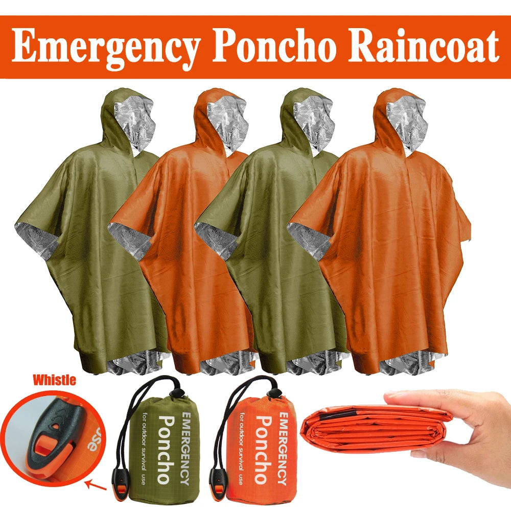 Emergency Waterproof Raincoat Aluminum Film Disposable Poncho Warm Thermal Rainwear Blankets Survival Tools Camping Equipment Quick Pick Grocers