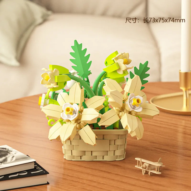DIY MOC Potted Rose Sunflower Plants Succulents Bonsai Tree Gardens Romantic Building Blocks Model Bricks Kids Sets Kits Toys Purest Peak Salt