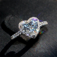 Luxury Silver Color Heart Ring for Women Exquisite Fashion Metal Inlaid White Zircon Stones Wedding Ring Engagement Jewelry Quick Pick Grocers
