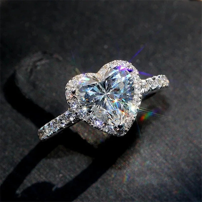 Luxury Silver Color Heart Ring for Women Exquisite Fashion Metal Inlaid White Zircon Stones Wedding Ring Engagement Jewelry Quick Pick Grocers