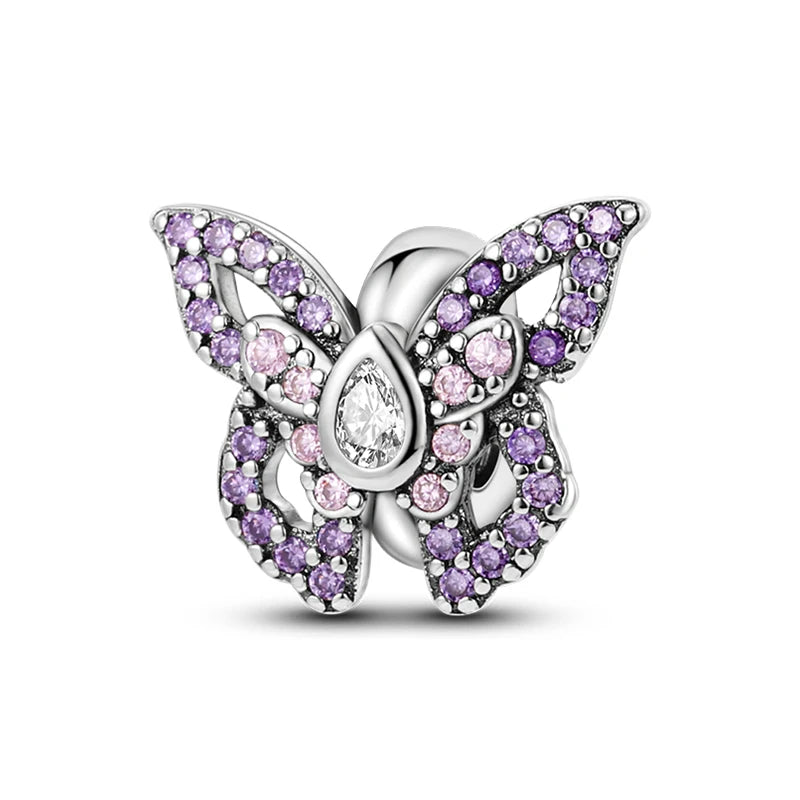 100% 925 Sterling Silver Rainbow Zircon Colorful Butterfly Dragon Shaped Silicone Stopper Charms Beads Fit DIY Bracelets Jewelry Econic Blanks