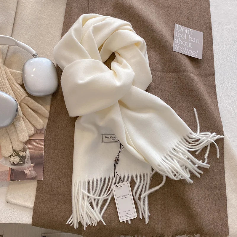 Luxury Winter Wool Scarf Women Cashmere Warm Pashmina Brand Foulard Female Shawls Wraps Thick Soft Bufanda Scarves Stole 2024 Quick Pick Grocers