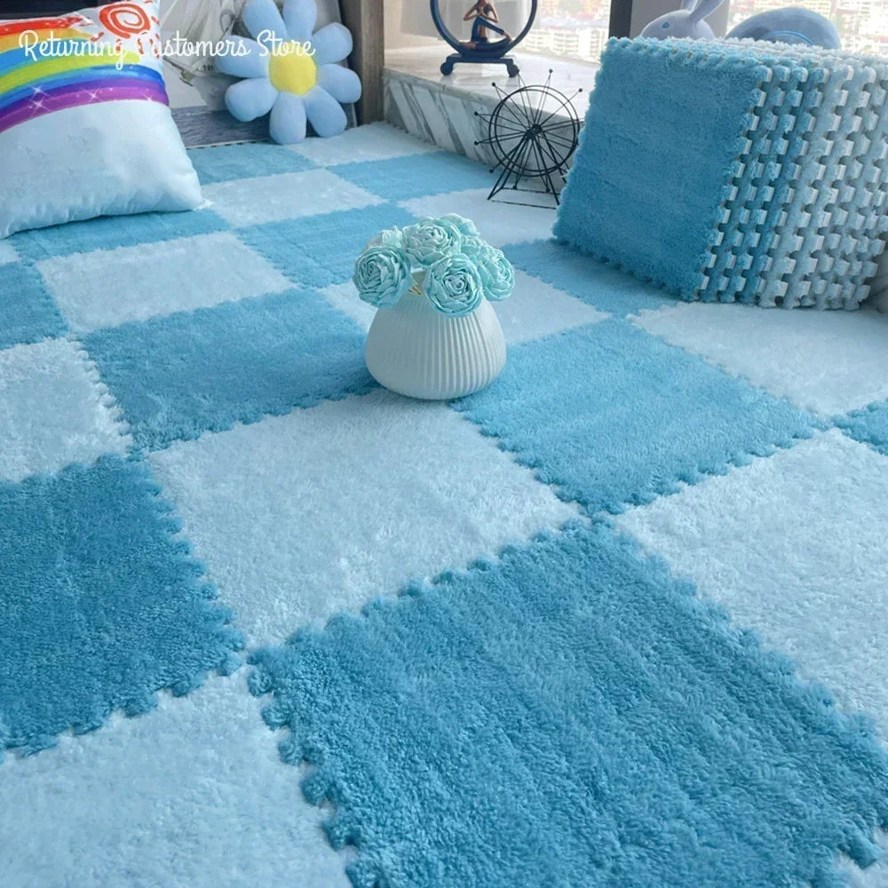 30*30CM Soft Plush Children Kids Rug Play Mat Puzzle Carpet Warm Playmat Interlocking Exercise Tiles Floor Carpet Decoration Mat Quick Pick Grocers