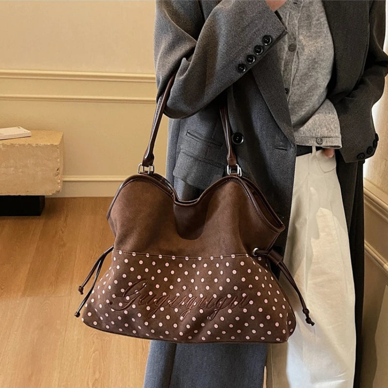 Brand Women's Shoulder Bag Y2k Fashion Sweet Polka Dot Handbag Korean Casual Versatile Leopard Print Brown Frosted Tote Bags Quick Pick Grocers