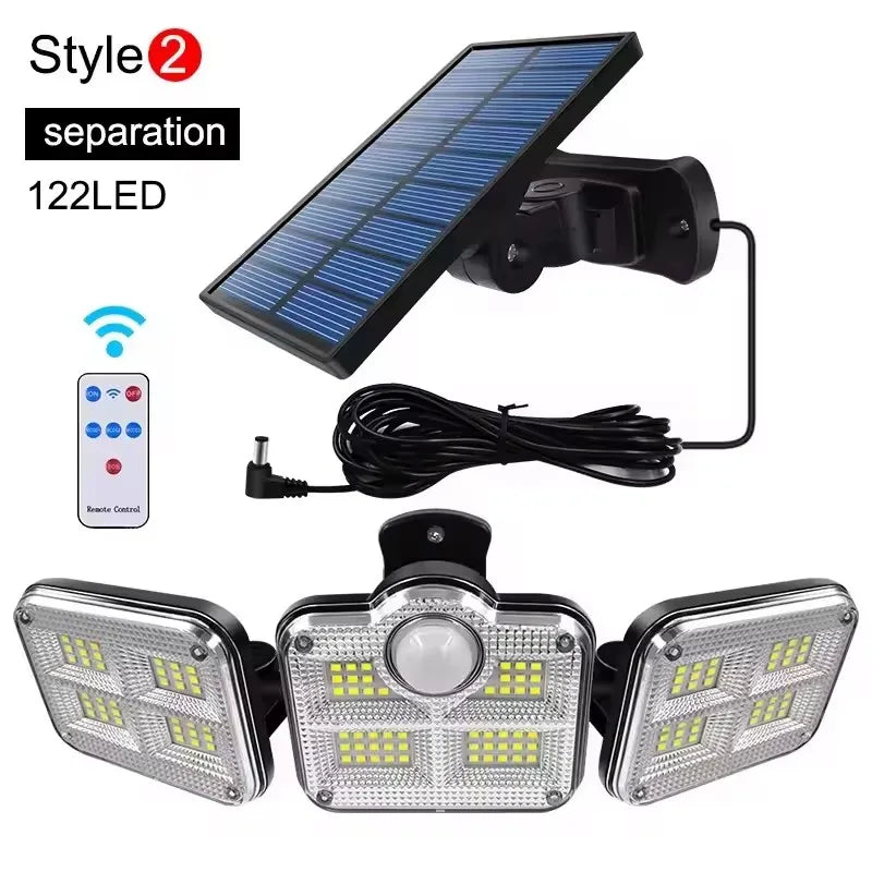 1 PACK Outdoor Motion Sensor Lamp, 4-Head Solar Power Light, 122 LED Solar Light, Flood Lights ,3000 Lumens,270° Lighting  Range Econic Blanks
