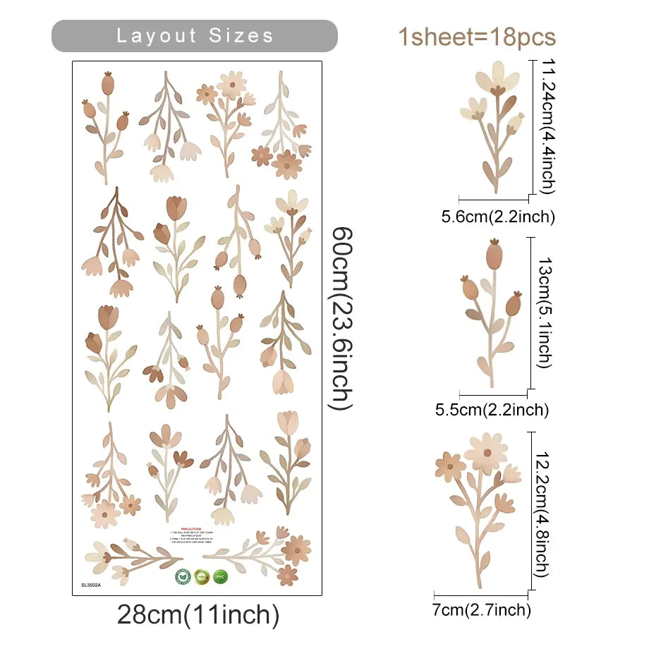 Boho Flowers Wall Stickers Child Watercolor Bedroom Living Room Home Decor Art Eco-frienly Removable Decals PVC Murals Econic Blanks