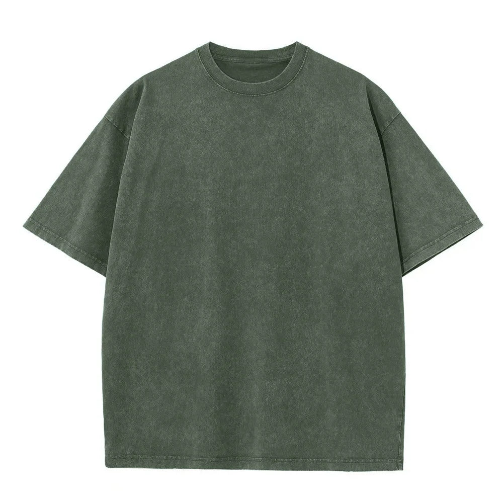Men's Summer T-shirt 230G Heavy Cotton Vintage Washed T-Shirts Oversized Short Sleeve Loose Streetwear Short Sleeve Tops Tee Quick Pick Grocers