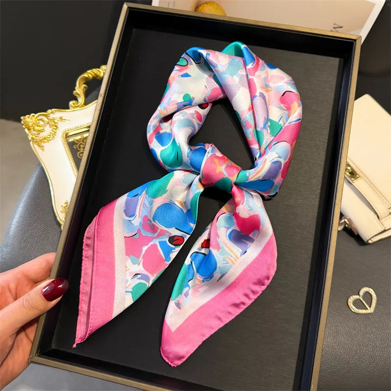 Bohemian Style Print Luxury Brand Silk Square Scarf Women Satin Shawls Neckerchief Wrap Scarves Bandana Hair Hjiab Floral Quick Pick Grocers