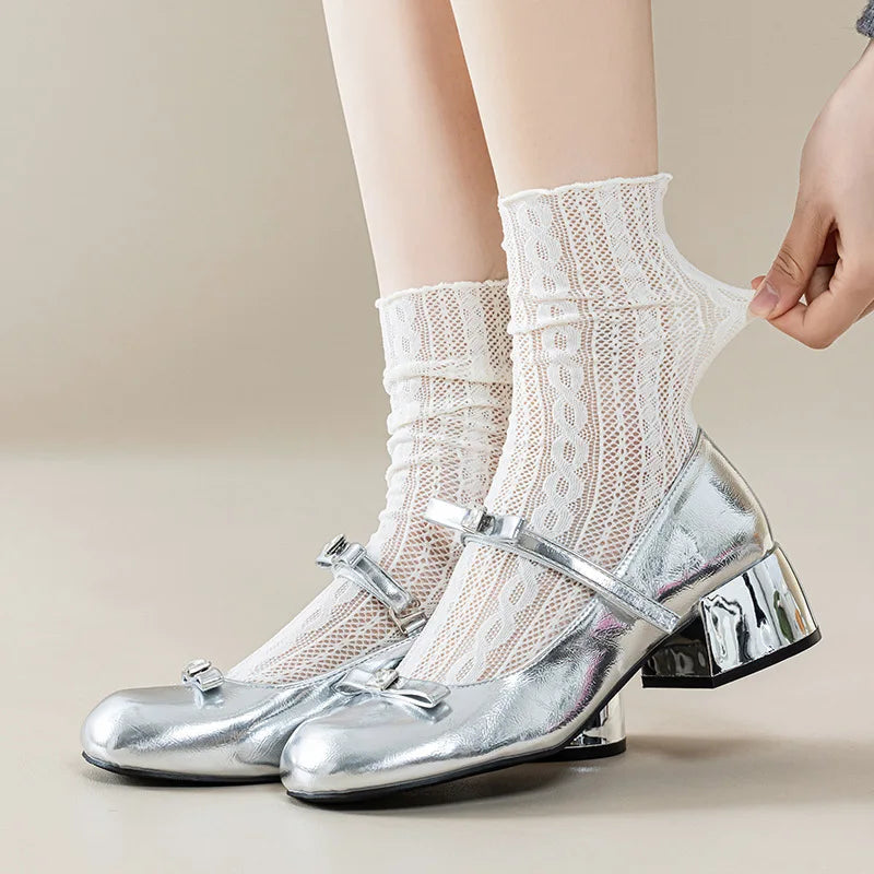 Japanese Kawaii Girls Cute Socks Spring Summer Mesh Hollow Out Women Socks Solid Color Female Harajuku Retro Vintage Long Socks Quick Pick Grocers