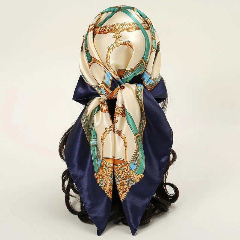 Satin Square Scarf Women Muslim Hijab Elegant 2025 Print Silk Neckerchief Shawl Wraps Headband Handle Hair Accessories Bandana Econic Blanks