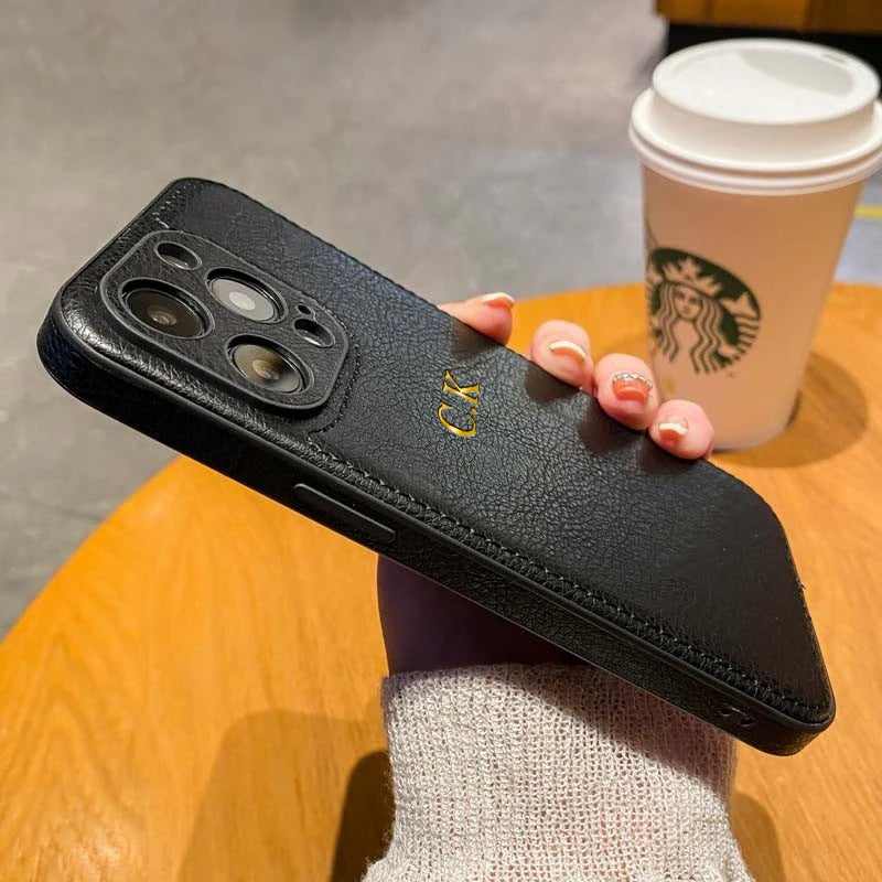 Personalized Name Classic Leather Case For iPhone 17 16 15 14 13 12 11 Pro Max 17 Air Luxury Customized Initials Engraved Cover Quick Pick Grocers