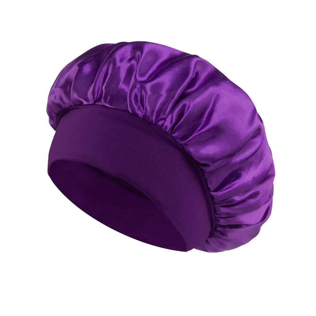 Women Satin Bonnet Hair Bonnet for Sleeping Hair Care Silk Bonnets Solid Wide-brimmed Sleeping Hat with Elastic Soft Band Econic Blanks