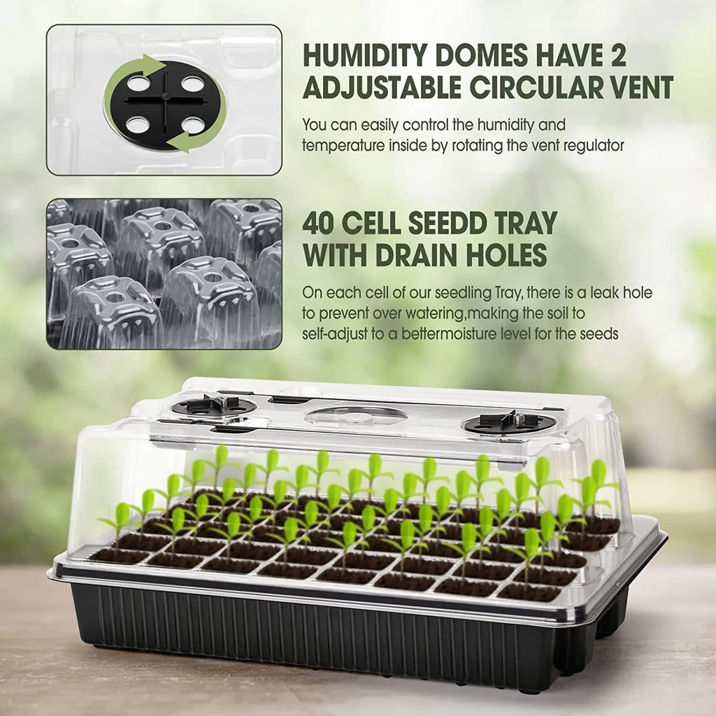 1 Set, Seed Starter Trays With 2 Long Strip Grow Lights, 40 Cells Seed Starter Kit With Humidity Dome For Home Gardene Quick Pick Grocers