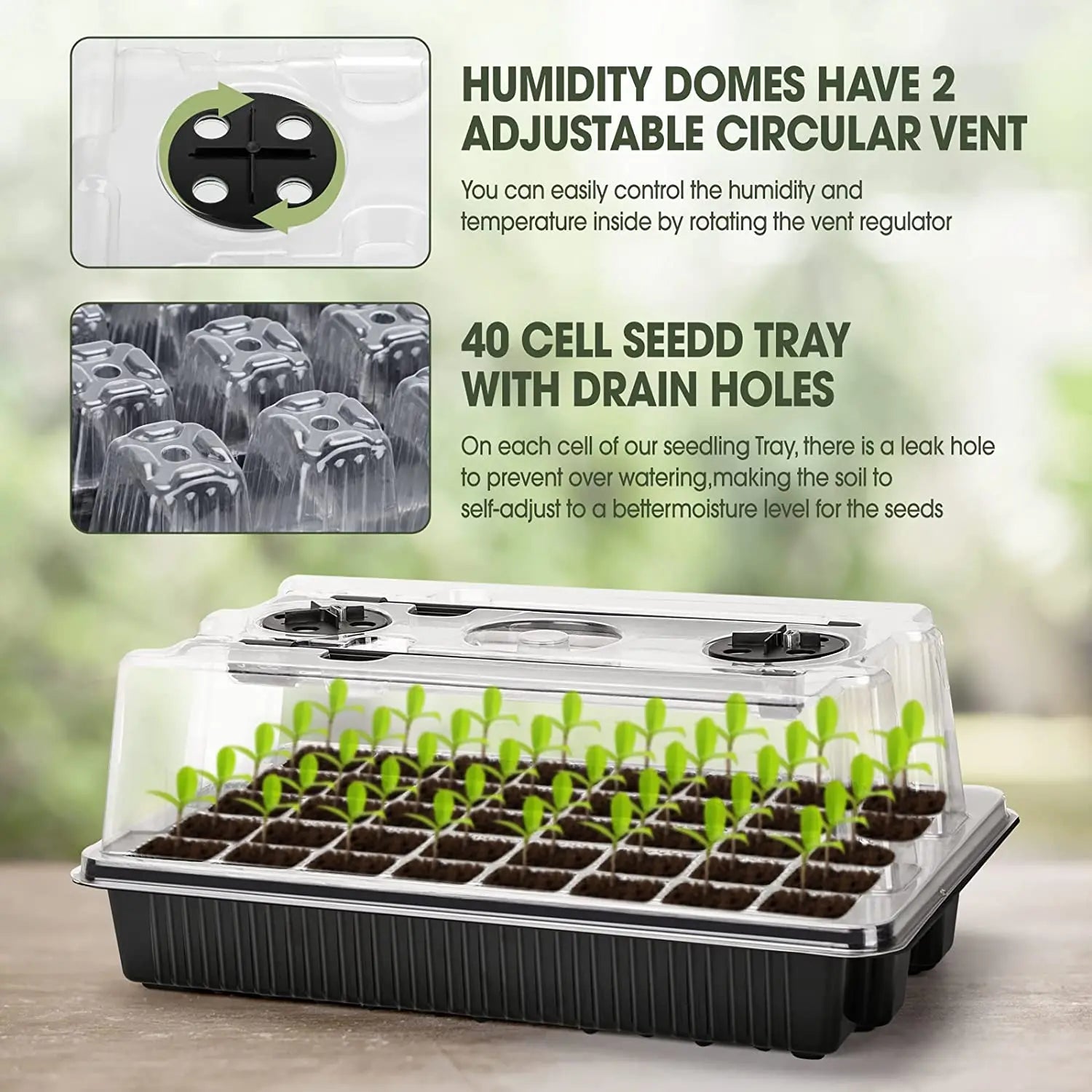 1 Set, Seed Starter Trays With 2 Long Strip Grow Lights, 40 Cells Seed Starter Kit With Humidity Dome For Home Gardene Quick Pick Grocers