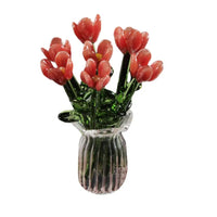 Glass Flower Decor Handcrafted Floral Sculpture Hand-blown Glass Flower Bouquet with Vase Mini Floral Decoration for Home Room Quick Pick Grocers
