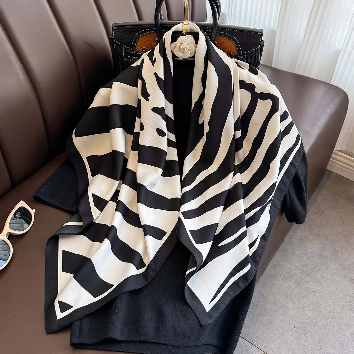 90*90Cm Square Scarf Twill Silk Feeling Women Head Shawls and Wraps Luxury Hair Tree Print Neck Scarves Hijab Bandana Pashmina Quick Pick Grocers